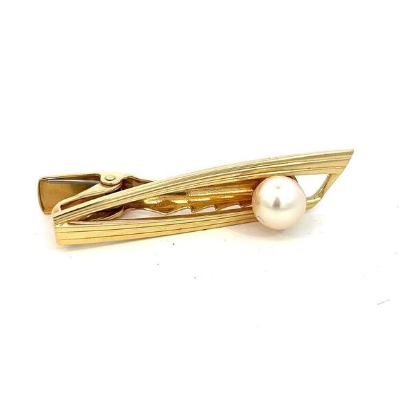 Mikimoto Estate Akoya Pearl Tie Clip 45 mm 14k Y Gold 7.70 mm M369 - Picture 5 of 8